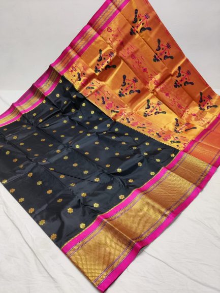 big border kadiyal paithani black pink