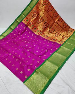 big border kadiyal paithani purple green