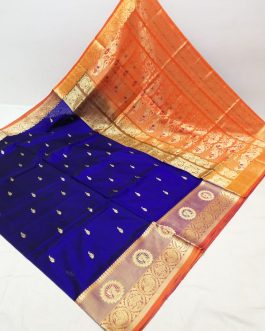 Big Border Peshwai Silk Paithani Blue and Orange