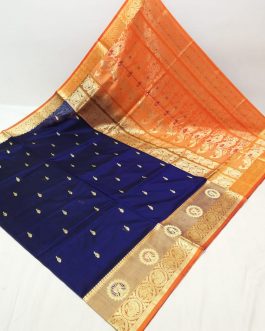 Big Border Peshwai Silk Paithani Blue and Orange