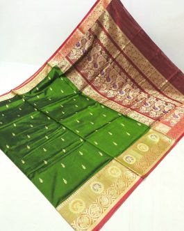 Big Border Peshwai Silk Paithani Olive Green and Red