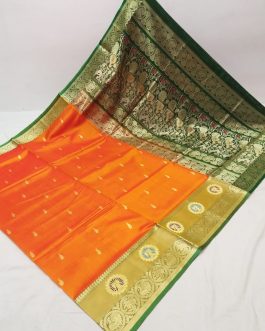 Big Border Peshwai Silk Paithani Orange and Green