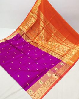 Big Border Peshwai Silk Paithani Purple and Orange