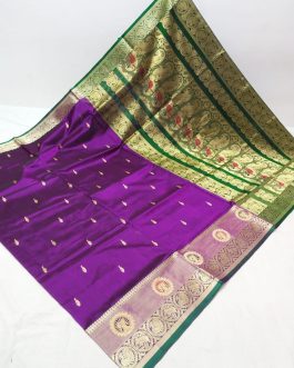 Big Border Peshwai Silk Paithani wine and Green