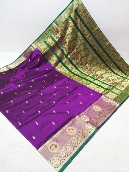 big border peshwai paithani wine green