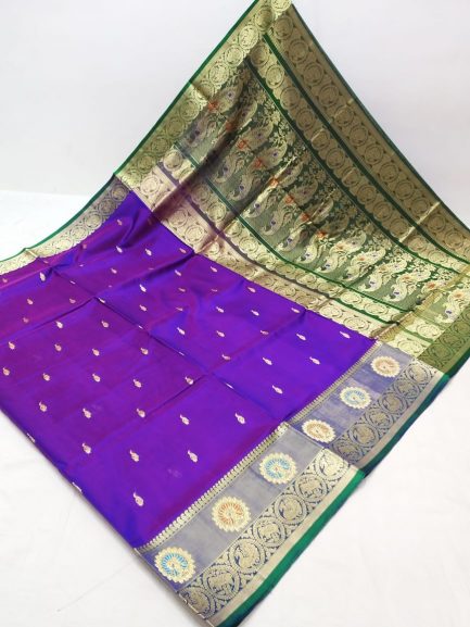 big border peshwai silk purple green