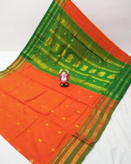 Cotton Silk Narayanpeth Paithani Orange and Green