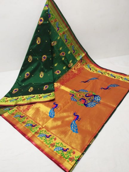 embroidery brocket paithani green