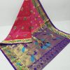 embroidery brocket paithani pink blue