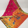 embroidery brocket paithani pink green