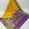 embroidery brocket paithani yellow blue