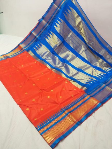 semi erkal paithani orange blue