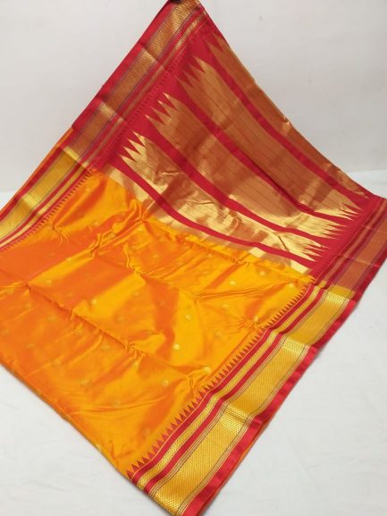 semi erkal paithani yellow red