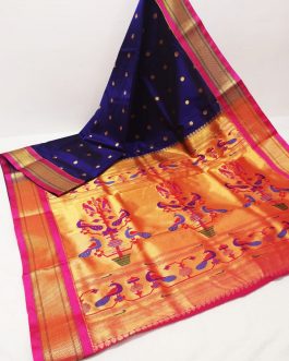 Semi Kadiyal Silk Paithani Blue and Pink