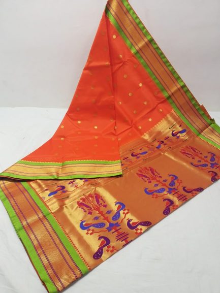 semi kadiyal paithani orange and parrot green