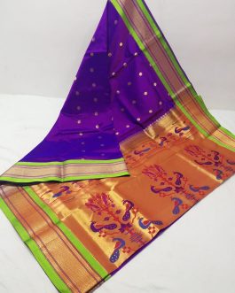 Semi Kadiyal Silk Paithani Purple and Parrot Green