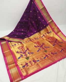 Semi Kadiyal Silk Paithani Wine and Pink