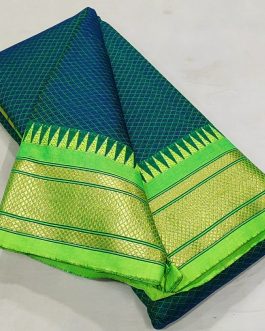 Katki Khan Saree Narayani Blue and Parrot Green