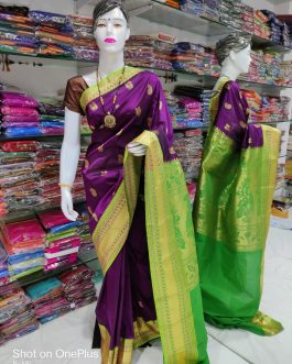 Mahalsa Silk Paithani Wine and Parrot Green