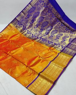 Mahalsa Semi Paithani Mango Yellow and Blue