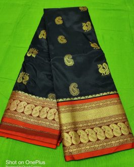 Mango Mahalsa Silk Paithani Black and Orange