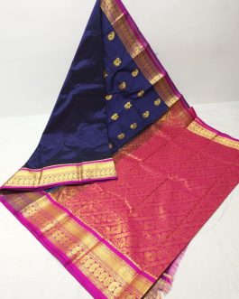 Mango Mahalsa Silk Paithani Navy Blue and Pink