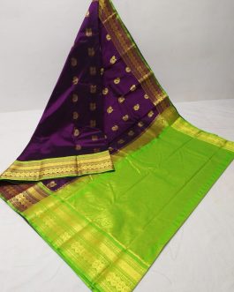 Mango Mahalsa Silk Paithani Wine and Parrot Green