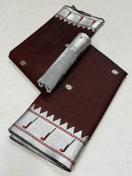 muniya silk paithani brown silver