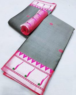 Muniya Silk Paithani Gray and Pink