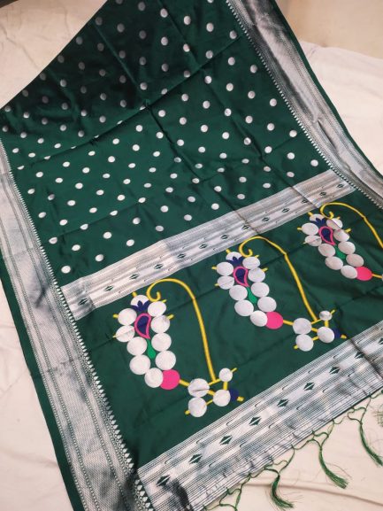 semi nath silk paithani dark green