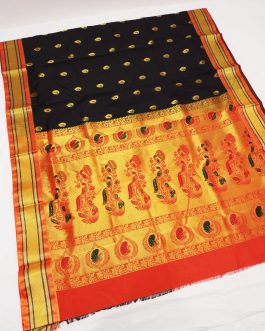 Priya Kadiyal Silk paithani Black and Orange