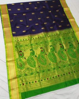 Priya Kadiyal Silk Paithani Blue and Parrot Green