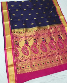 Priya Kadiyal Silk Paithani Blue and Pink