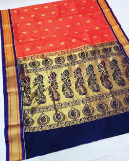 Priya Kadiyal Silk Paithani Orange and Blue