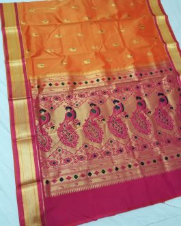 Priya Kadiyal Silk Paithani Orange and Yellow