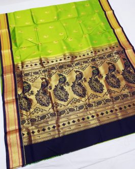 Priya Kadiyal Silk Paithani Parrot Green and Black