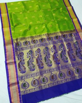 Priya Kadiyal Silk Paithani Parrot Green and Blue