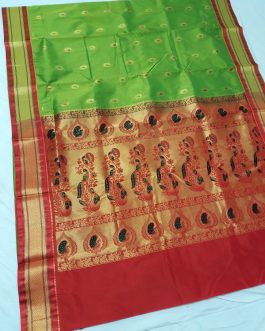 Priya Kadiyal Silk Paithani Parrot Green and Red