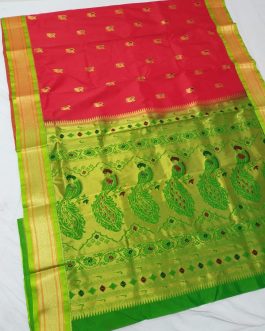 Priya Kadiyal Silk Paithani Red and Parrot Green