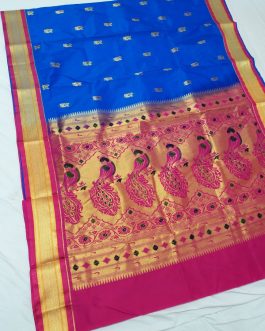 Priya Kadiyal Silk Paithani Royal Blue and Pink