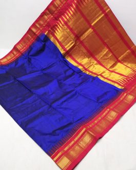 Pure Silk Erkal Paithani Blue and Red