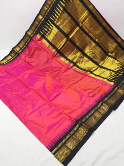 pure silk erkal paithani peach black