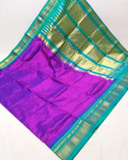 pure silk erkal paithani purple sky blue