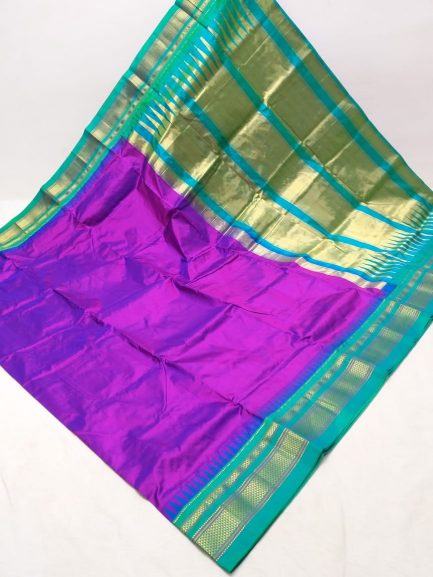 pure silk erkal paithani purple sky blue