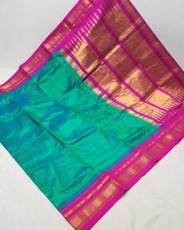 Pure Silk Erkal Paithani Sky Blue and Pink