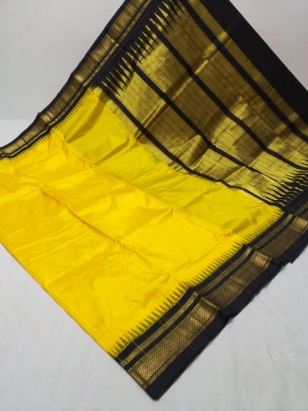 Pure Silk Erkal Paithani yellow black