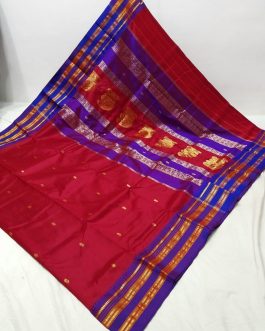 Pure Narayanpeth Silk Paithani Maroon and Blue