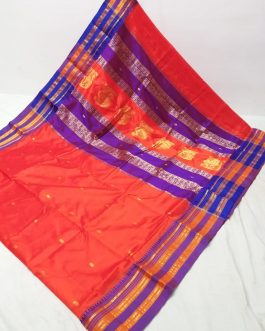 Pure Narayanpeth Silk Paithani Orange and Blue