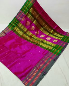 Pure Narayanpeth Silk Paithani Dark Pink and Green