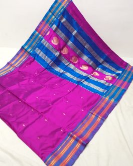 Pure Narayanpeth Silk Paithani Purple and Blue